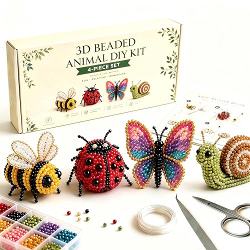 KreqiuCre 3D Beaded Animal DIY Kit for Adults, Cute Mini Bead Craft Set for Handicraft Enthusiast, Jewelry Making Kits with Beads, Scissors, Tweezers, and Instruction(Forest Friends) - size: Forest Friends