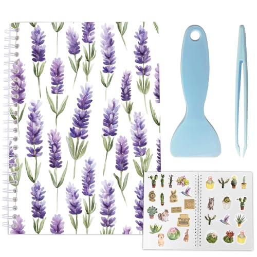 CRASPIRE 40 Sheets Sticker Collecting Book Reusable Sticker Organizer A5 Release Paper Waterproof Purple Flower Floral Blank Storage Holder Album with Scraper and Tweezer for Storaging Labels Keeper - style: Purple Flower-031
