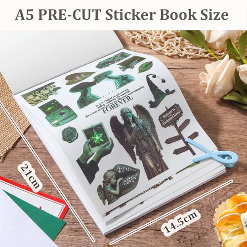 Snycler Sticker Book - 20 Sheets Vintage PET Stickers for Scrapbooking, Junk Journaling, Ephemera, and Decorative Crafts-Emerald Spell - color: Emerald Spell