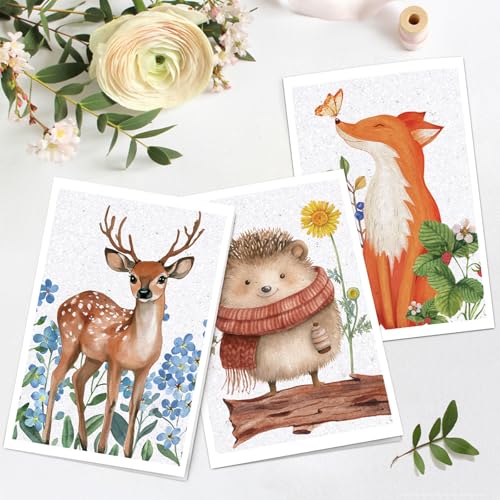 Woodland Animals Blank Cards with Envelopes, 24 Pack Forest Animals Note Cards Bulk for Kids, 4x6 Inch Watercolor Greeting Card Set Boxed for All Occasions