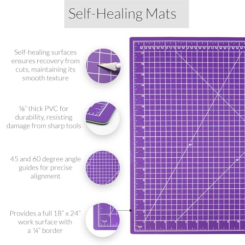Breman Precision 18x24 Self Healing Cutting Mat Purple/Gray for Crafting | 18x24 Purple Cutting Mat Self Healing, 2-Sided 5-Ply PVC Non-Slip Crafting Mat for Sewing, Fabric, Quilting, Craft Grid Mat - color: Purple/Gray, size: 18x24