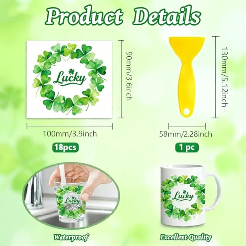 Peacoblue St. Patrick's Clover Luck Rub On Transfers Sticker for Craft | 18 Sheets UV DTF Transfers, Waterproof Rub On Decals for Wood, Glass, Furniture, Tumblers & Home Decor Crafts - style: St. Patrick's Day Three Beaf Clover Luck