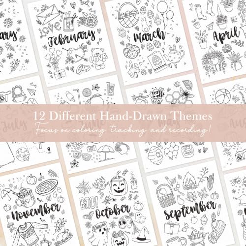 Everloria Premade Dotted Journal Notebook, 12 Months Pre-made Bullet Templates, 260 Hand-Drawn Coloring Pages, Undated Weekly & Monthly Planner, 7.8"x9.3" Linen Dot Grid Habit Mood Tracker, Beige - color: Beige