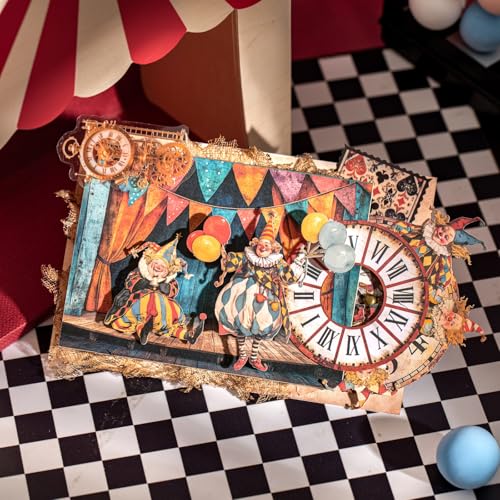 90 Pcs Vintage Circus Sticker Set for Scrapbook Journaling | Theater stage cards with pre-cut retro clowns, performers and carnival scenes for layered journals, collages and crafts - color: Carnival Party