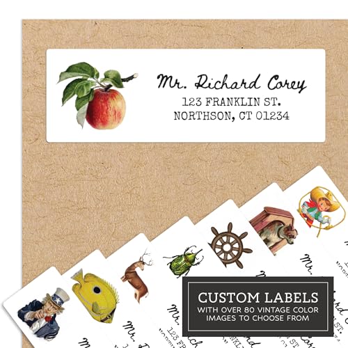 Personalized Return Address Labels - Vintage Elements - Over 80 Images to Choose from - Custom Self Adhesive Stickers for Envelopes (60-960 Labels) (Colorful Inkwell Style) - style: Colorful Inkwell Style