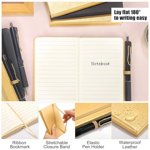 Aodaer 50 Sets Graduation Gifts Pocket Notebook Journal with Pens, 160 Page, 3.5 x 5.5 Inch Mini Lined Journal Notebook A6 Leather Hardcover Notepad with Pen Holder for School Office, Black and Gold - color: Black and Gold
