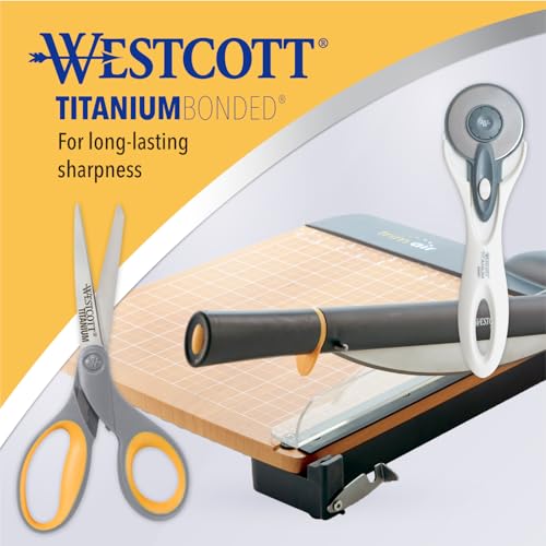 Westcott 8-Inch Titanium Bonded Scissors for Home, Office, and Classroom - Perfect for Cutting Paper, Sewing, and Crafts - Heavy-Duty Design with Soft Handle - Gray/Yellow (Pack of 48) - size: 48-Pack