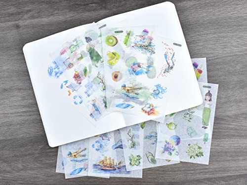 12 Sheets Summer Washi Stickers Green Plant Fruit Swiming Traveling Seaside Leisure Time Scrapbooking Supplies for Art Crafts Journaling Planner Diary Junk Journals Collage Water Bottle Arts Décor - color: L