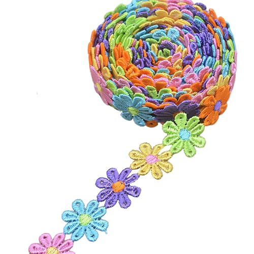 15 Yards Daisy Flower Lace Trim Embroidered Floral Lace Sewing Trim Ribbons for Embellishment Craft Dress Hair Accessories Decorations(Rainbow) - color: Rainbow
