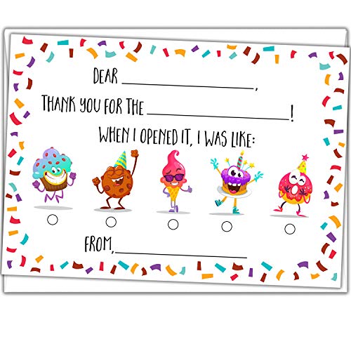 Kids Thank You Cards, Fill in the Blank Design, 25 Cards With Envelopes