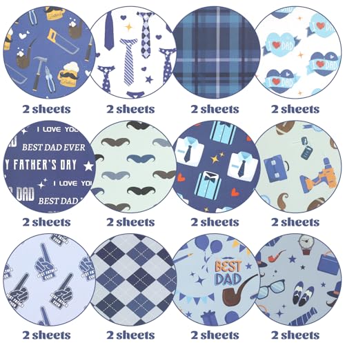 24 Sheets Blue Father's Day Scrapbook Paper, 11.8x11.8 Inch Double-Sided Print Decorative Craft Paper, Scrapbook Specialty Papers for Card Making Photo Album Decor - color: WW088FQJBB