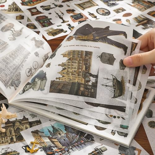 Vintage washi Stickers, Pre-Cut Ephemera Sticker Book for Journaling with 500 Scrapbook Stickers and 20 Scrapbook Papers, Aesthetic Junk Journal Supplies for Adults DIY Art Paper Crafts Collage - color: Museum Wandering