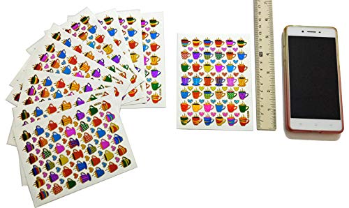 Coffee Tea Cup Waterproof Self-Adhesive Metallic Foil Decorative Scrapbook Sticker, Nice Size for Day Planner, Homemade Calendar, Journal, Letters, and Cards. (420 Stickers) (ST-10-COFFEE)