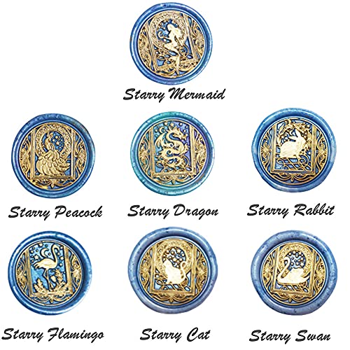Wax Seal Stamp kit, ANBOSE Starry Animal Wax Seal Stamp Set with 7 PCS Removable Brass Heads and 1 Wooden Handle, Retro Vintage Mermaid Peacock Dragon Rabbit Flamingo Cat Swan Sealing Wax Stamp - size: ys/m