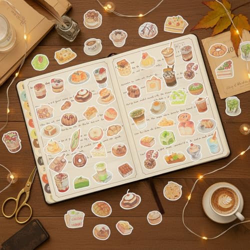 80 Piece Food Stickers for Scrapbooking Dessert Cake Clear Stickers Funny Baking Sticker Retro Bread Coffee Transparent Decorative Decals Vintage Aesthetic Sticker for Journal Planner DIY Crafts