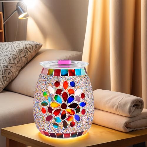 Dicimi Mosaic Glass Wax Warmer, Electric Oil Burner with Flameless Night Light, Scentsy Wax Melt Warmer for Scented Wax, Unique Candle Warmer Lamp for Home Office Bedroom Decor, Ideal Gift - color: Colored Petals
