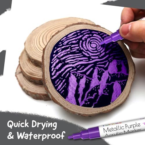 5 Metallic Acrylic Purple Paint Pen Marker for Fabric, Wood Canvas - color: Metallic Purple