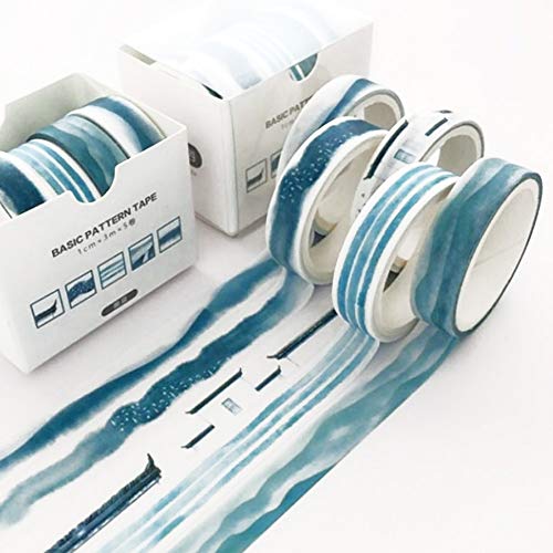 YUBBAEX 5 Rolls Washi Tape Set Creative Basic Skinny Masking Decorative Tapes for Arts, DIY Crafts, Journals, Planners, Scrapbooking, Wrapping (Ink Blue) - color: Ink Blue
