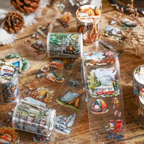 Forest Camping Theme PET Tape Set, 6 Rolls of Nature Adventure Stickers for Scrapbooking, Junk Journaling, DIY Crafts, and Art Supplies - style: Forest Adventure