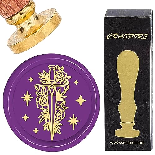 CRASPIRE Rose Wax Seal Stamp 25mm Flower Star Vintage Sealing Wax Stamp Hexagram Removable Brass Head with Wooden Handle for Wedding Invitations Envelopes Halloween Christmas Thanksgiving - style: Rose-0060