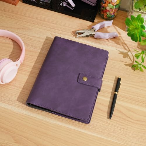 WONDERPOOL Leather Journal Dotted Paper Refillable Writing Binder Notebook - Leather Spiral Diary with Inner Organizer Pockets for Man and Woman (Purple, A5) - color: Purple, size: A5