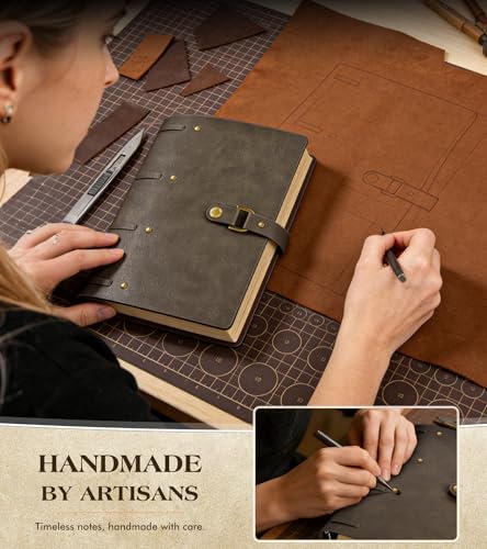 Leather Journal Notebook, A6 Size 5.3 x 7 inches 260 Lined Pages-Dark Brown - color: Dark Brown, size: 5.3*7inch
