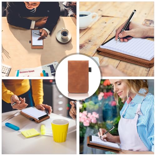Outus 10 Pcs Mini Pocket Notepad Holder Set with Metal Pen,Camel,White - color: Camel，white