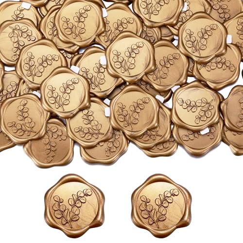 Yoption Eucalyptus Leaf Wax Seal Stickers, 50Pcs Antique Gold Envelope Seal - color: Leaf, Antique Gold