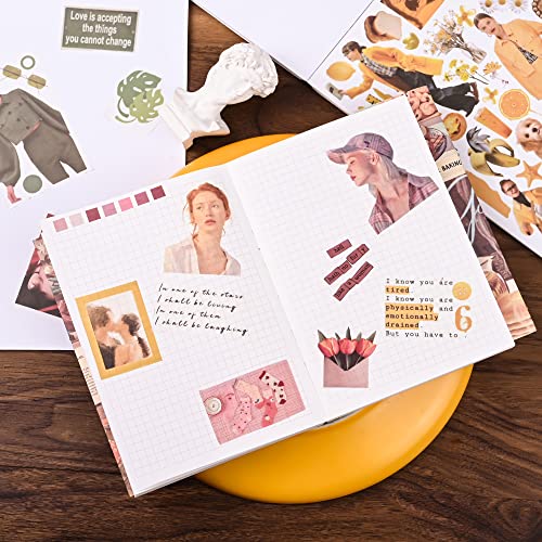 Vintage Washi Stickers for Scrapbooking, Scrapbook Stickers for Junk Journals, 50 Sheets Aesthetic Sticker Book for Journaling Supplies,Art Bullet Journals for Adults Teens Girls with 1pcs Carving - color: Dawn Video