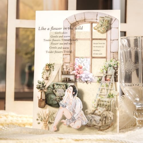 6 Rolls Pre-Cut Cozy Home PET Tape for Scrapbook Journaling | Sofas, beds, windows and reading corners with floral accents; transparent and water-resistant for collages and crafts - style: Cozy Home