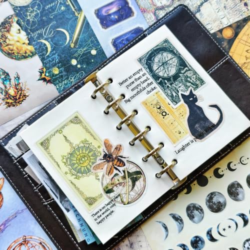 Vintage Astrology Sticker Book & Scrapbook Paper Pad, 40 Inner Pages with 20 Matte Sticker Sheets and 20 Double-Sided Decorative Paper Sheets, Celestial Junk Journal Supplies - color: Retro Astrology