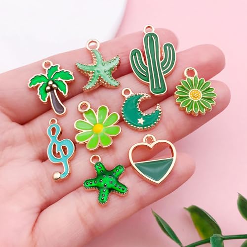 Youdiyla 40pcs Enamel Charms Alloy Metal Charms for Jewelry Making Necklace Bracelet Earring DIY Accessories - color: Green