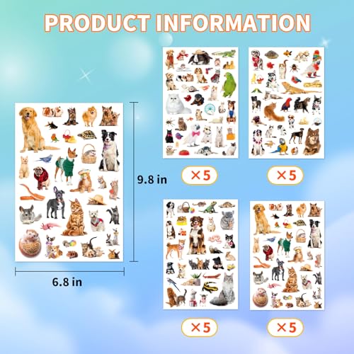 Pet Animals Stickers 660 Count Dog Cat Animal Pet Rabbit Parrot Fish Bird Reptiles Stickers Party Favors Gifts Sticky Decor for Scrapbook Calendar Planner Gift Wrap Decor - color: Pet