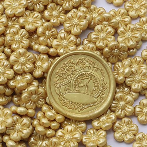 300pcs Pure Gold Sealing Wax Beads Flower Shape Wax Seal Beads for Stamp Seals for Envelope Stamps, Invitations, Wine Packages, Letter Sealing - color: Pure Gold