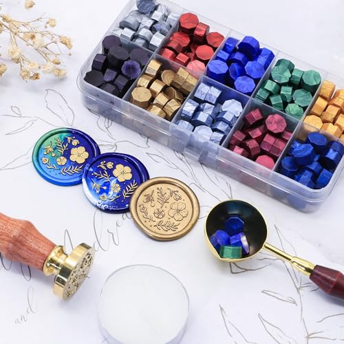 SWANGSA Floral Wax Seal Stamp Kit with Sealing Wax Beads for Envelope | Great for Embellishment of Wedding Invitations, Wine Packages, Gift Wrappings, Christmas, Snail Mails - style: Floral