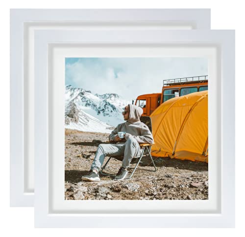 10x10 White Picture Frames Set of 2, Square Solid Wood Frame to Display 8x8 Picture with Mat or 10x10 Without Mat for Tabletop or Wall Mounting - color: White, size: 10X10(2pcs)