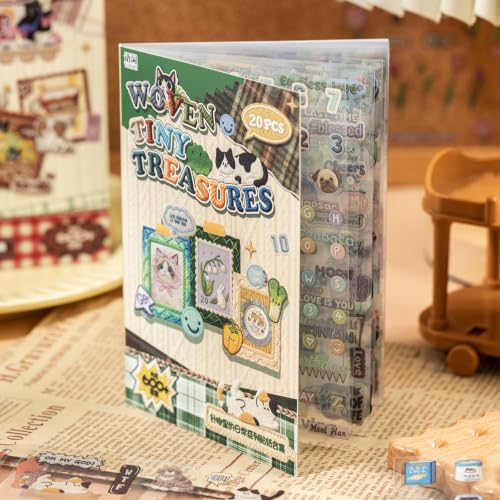 Sticker Scrapbooking Supplies for Junk Journal, 20 Sheets PET Stickers - Vintage Journaling Stickers(TZ-016-006) - color: Knit Bits
