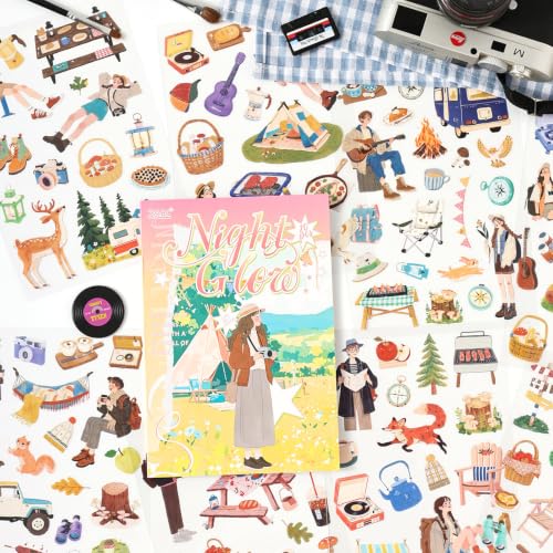 Night Glow Series Sticker Scrapbooking Supplies for Junk Journal, 20 Sheets PET Stickers - Vintage Journaling Stickers - color: Night Glow