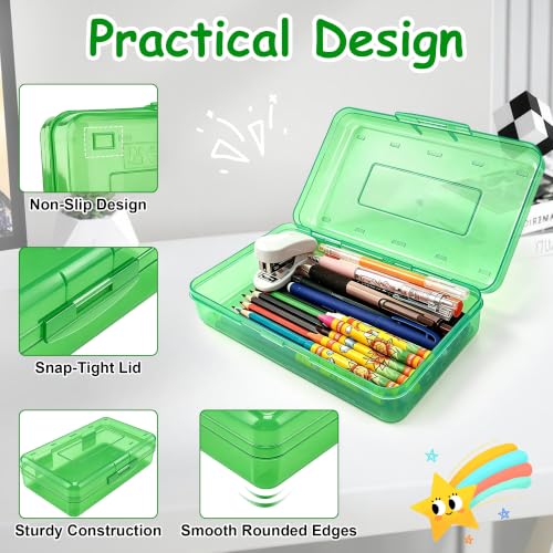 Pencil Box,Hard Plastic Pencil Box Large Capacity Crayon Case,Organizer Plastic Containers with Snap Lid, Stackable Storage Boxes for Art Craft Office & Classroom Back to School Supplies,Grass Green - color: Grass Green