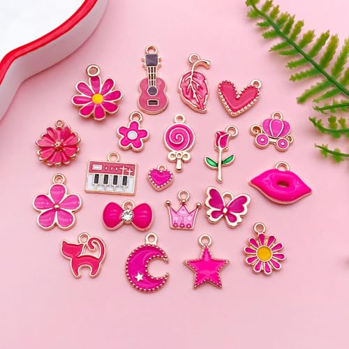 Youdiyla 40pcs Enamel Charms Alloy Metal Charms for Jewelry Making Necklace Bracelet Earring DIY Accessories - color: Rose red