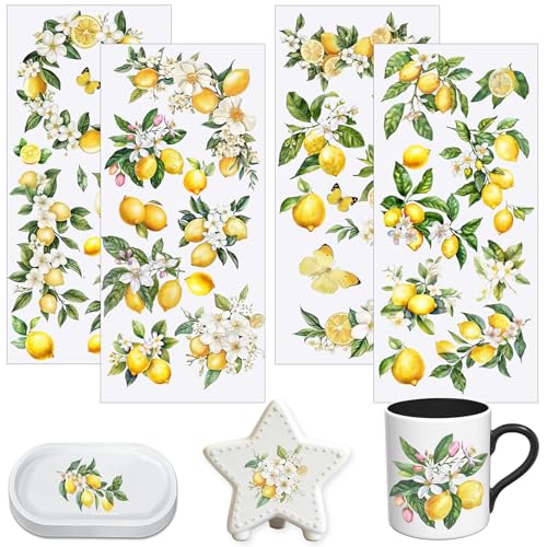 4 PCS Watercolor Lemon Cuttable UV DTF Stickers - style: watercolor lemon