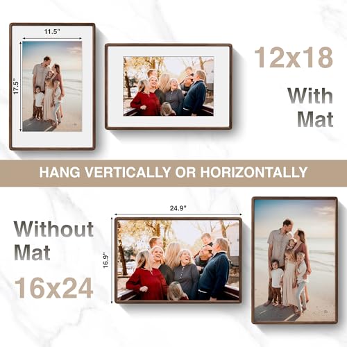 16x24 Picture Frame, USA-Sourced Natural Solid Walnut Wood Photo Frame with HD-Tempered Glass, Handcrafted Rounded Corner 16 by 24 Wooden Frame Matted to 12x18 Photos, Horizontal or Vertical Wall Mounting - color: American Black Walnut, size: 16x24