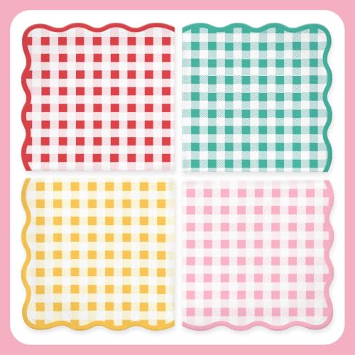 4 Colors Gingham Paper Napkins - 50Pcs, 2Ply, 6.5 x 6.5 Inches - color: Gingham