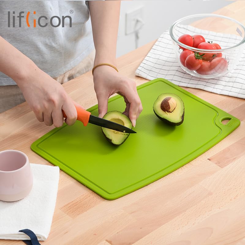 Liflicon Thick Silicone Cutting Boards for Kitchen Silicone Chopping Boards/Mats Set of 2 Extra Large14.6''x10.43'', Mini 9.1”x7.1” Non-slip Deep Drip Juice Groove, Dishwasher Safe-Green - color: Green, size: 9.1"L x 7.1"W & 14.6"L x 10.4"W