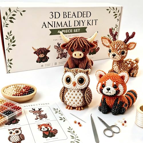 KreqiuCre 3D Beaded Animal DIY Kit for Adults, Cute Mini Bead Craft Set for Handicraft Enthusiast, Jewelry Making Kits with Beads, Scissors, Tweezers, and Instruction(Pond Friends)
