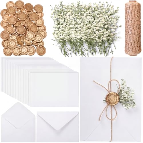 Dunzoom 50 Sets Wedding Invitations Wraps Set Envelopes, Classic, White - color: White, style: Classic