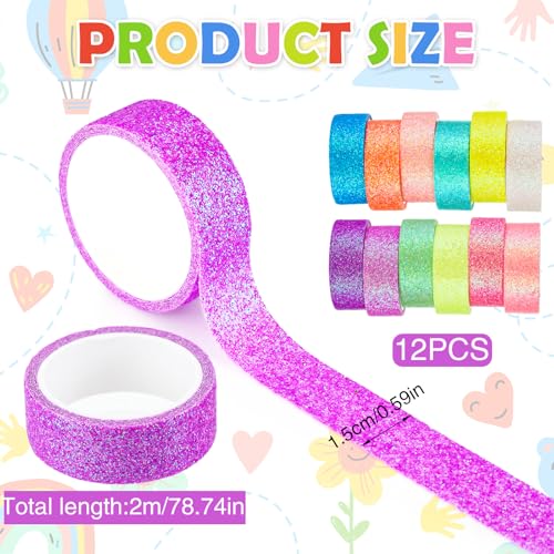 TIESOME 12 Rolls Glitter Washi Tape Set, 15mm Macaron Cute Colored Masking Tape, Decorative Masking Tapes for DIY, Scrapbook, Journal, Gift Wrapping, Crafts - style: Style1
