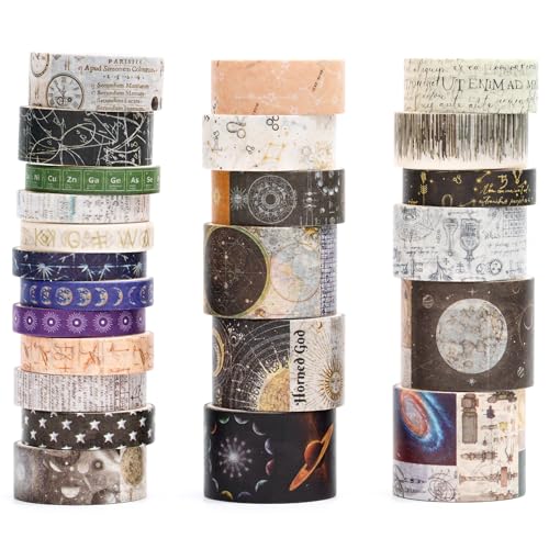Vintage Washi Tape Set - 24 Rolls Arts Adhesive Tapes Assorted Retro Decorative Masking Tape Sets for Craft, Kids, Scrapbook, DIY, Gift Wrapping (11-Celestial Dreams) - color: 11-Celestial Dreams