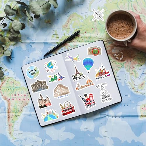 100 Pcs World Featured Architecture Sticker for Water Bottle, Adults Waterproof Vinyl Travel Map Laptop Decals, Girls Kids Teens Phone Case Vintage Aesthetic Stickers - color: World-ls028