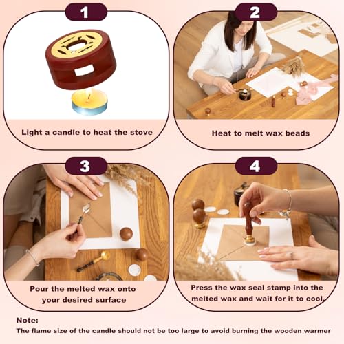 PATIKIL Wax Seal Kit, 300 Pcs Wax Sealing Beads, Wooden Warmer, Melted Spoon, 10 Pcs Tealight Candles for Envelope Letter Mailing Crafts DIY, Light Purple - color: Light Purple